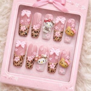 Hello Kitty White and Pink Nail Tips with Character Accents